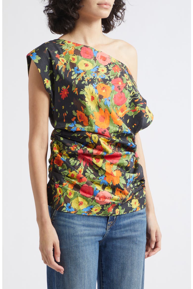 Nara Floral Off the Shoulder Cotton Top, Alternate, color, BLACK/ PERSIMMON