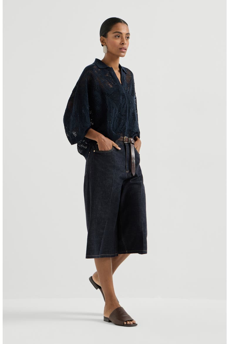 No-fade denim long Bermuda shorts, Alternate, color, Denim