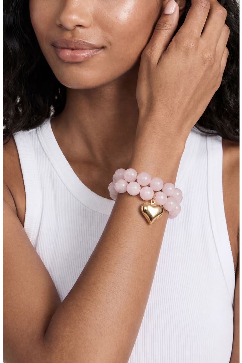 Luck & Love Stone Puffy Heart Stretch Bracelet, Alternate, color, ROSE QUARTZ
