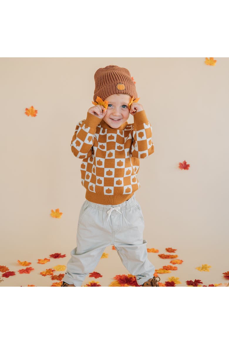Pumpkin Checkers Sweater, Alternate, color, Burnt Orange