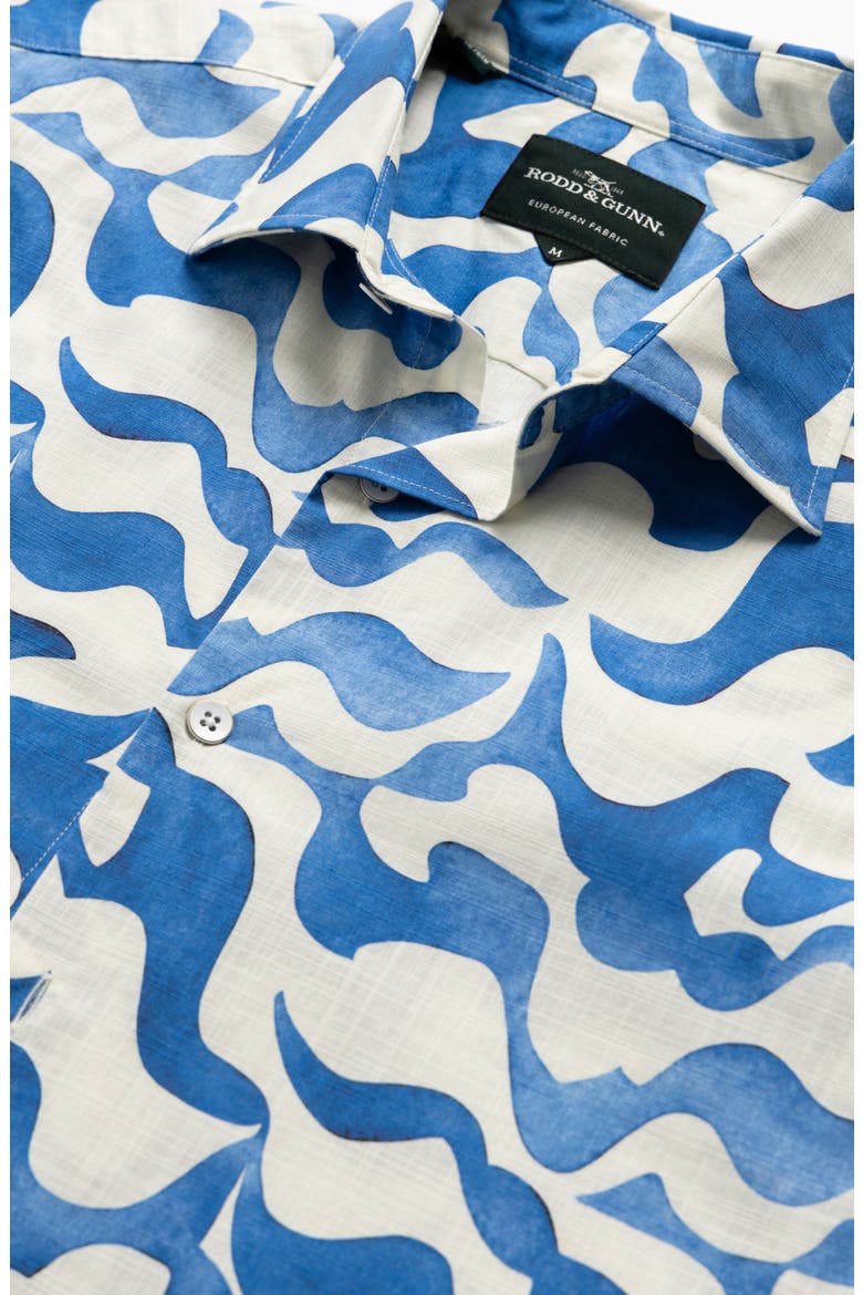 Fireshaw Wave Print Short Sleeve Cotton Button-Up Shirt, Alternate, color, OCEAN