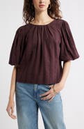 Treasure & Bond Bubble Sleeve Cotton Dobby Top