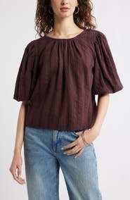 Treasure & Bond Bubble Sleeve Cotton Dobby Top