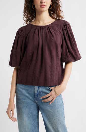 Treasure & Bond Bubble Sleeve Cotton Dobby Top