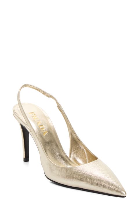 Saffiano Metallic Leather Slingback Pump