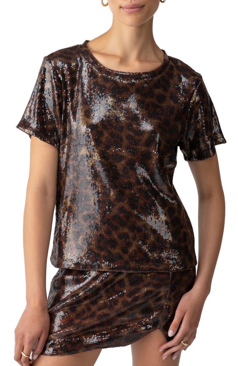 Sanctuary Sequin Perfect Leopard T-Shirt, Main, color, 