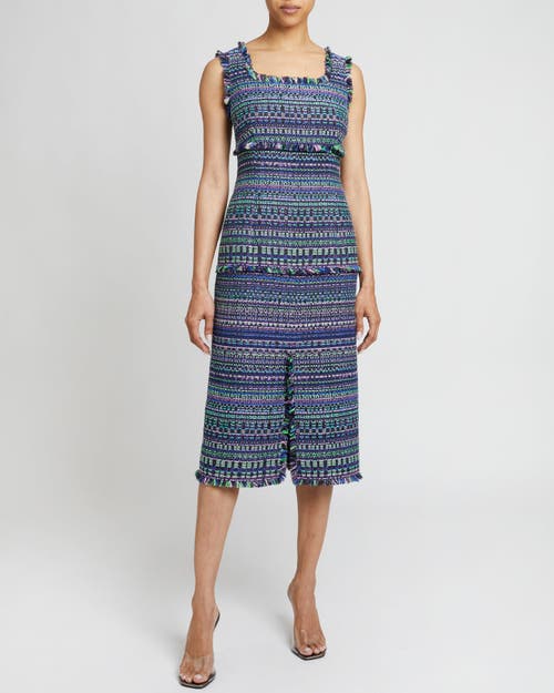 Santorelli Faye Sleeveless Fringe-trim Tweed Dress In Purple Multi