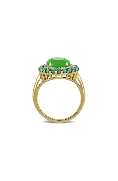 Delmar Dyed Jade & Turquoise Cabochon Halo Ring In Green
