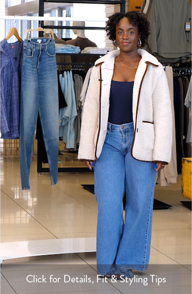 Contrast Trim Faux Shearling Jacket, sales video thumbnail