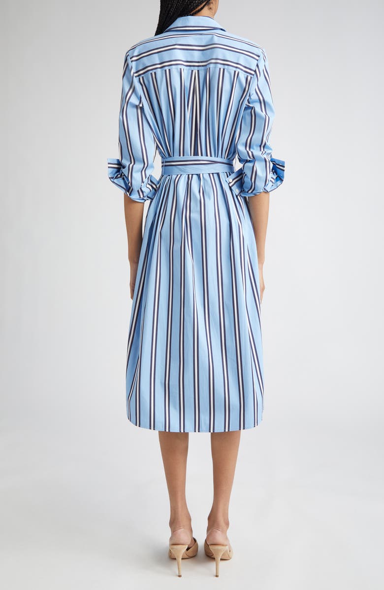 L'AGENCE Jubilee Stripe Belted Long Sleeve Cotton Shirtdress, Alternate, color, Sky Blue/ Midnight Stripe