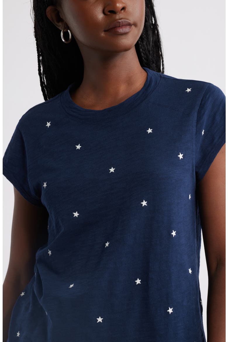 Star Embroidered Cap Sleeve T-Shirt, Alternate, color, NAVY- IVORY TOSSED STARS