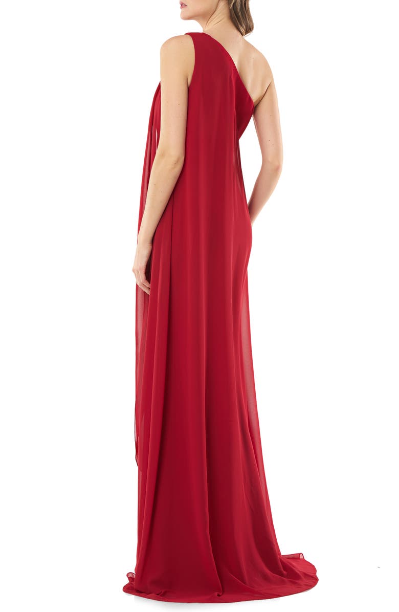 Carmen Marc Valvo Infusion One-Shoulder Crepe Gown, Alternate, color, 