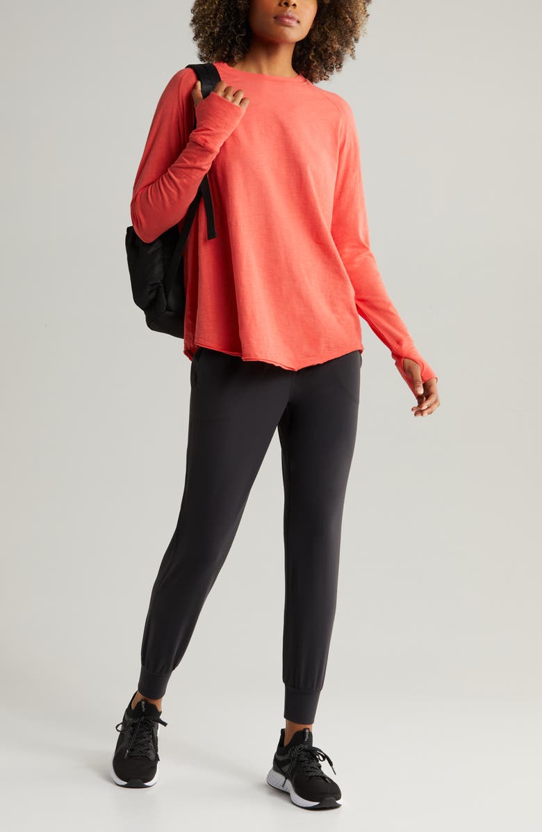 Zella Relaxed Washed Long Sleeve Slub Tee, Alternate, color, Cayenne