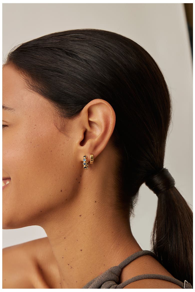Small Tennis Hoop Earrings, Alternate, color, GOLD/ BLUE