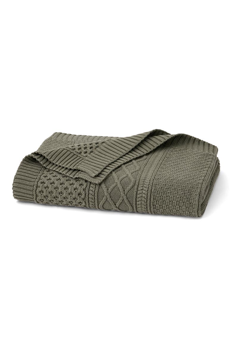Aran Cable Organic Cotton Knit Throw Blanket, Main, color, JUNIPER