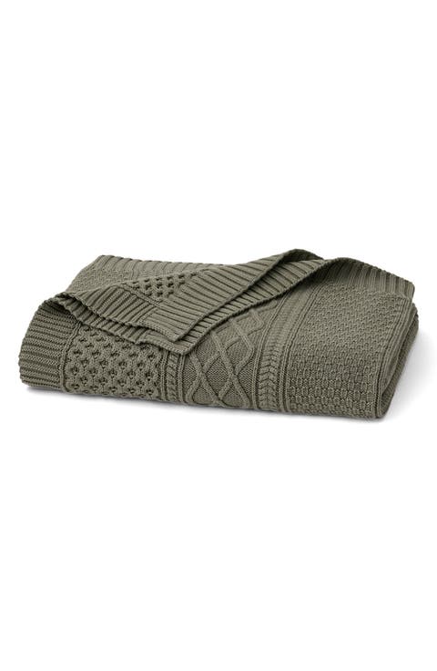 Aran Cable Organic Cotton Knit Throw Blanket
