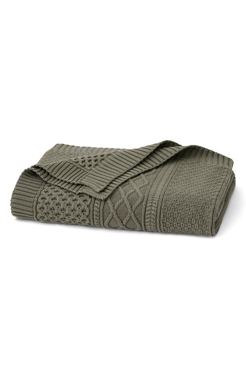 Boll & Branch Aran Cable Organic Cotton Knit Throw Blanket In Green