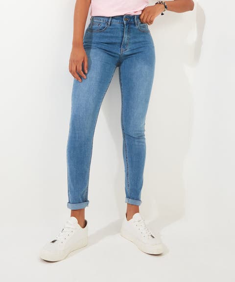 Stretch Denim Slim Straight Jeans (Plus)