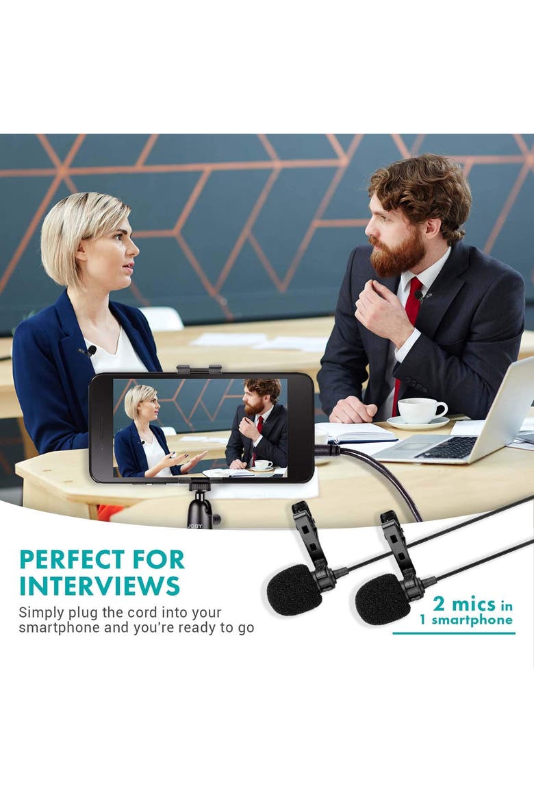 Executive Lavalier Clip-on Interview Microphone with Secondary Mic & Headphone Monitoring Input for Smartphones/Tablets, Alternate, color, Black