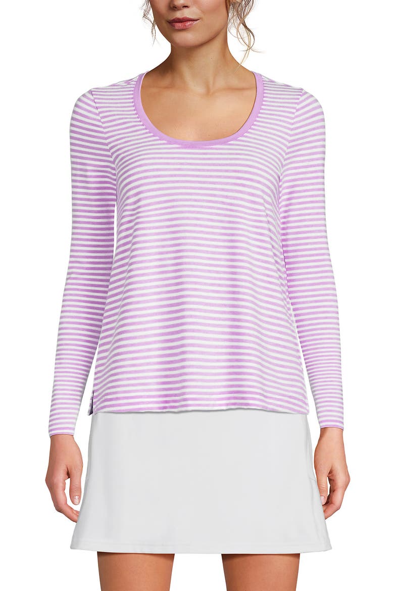 Power Performance Long Sleeve Scoopneck Tee, Main, color, Wild Lilac/White Mini Stripe