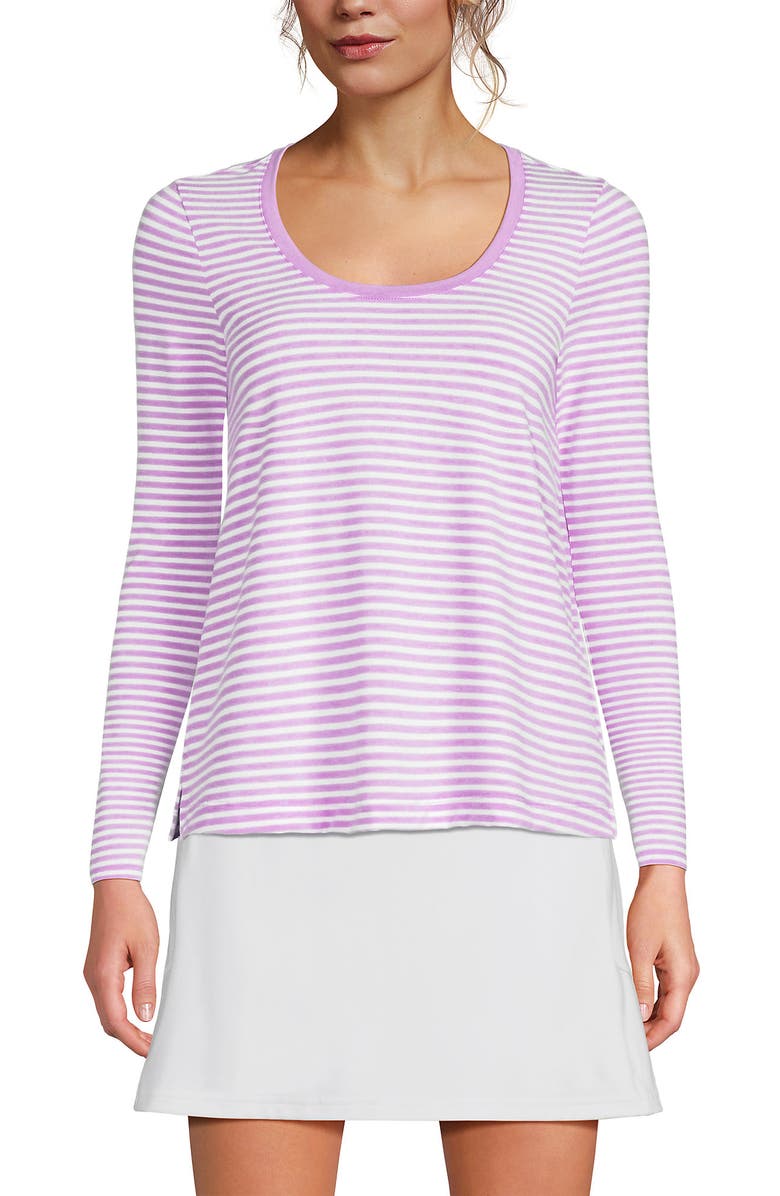 Lands' End Power Performance Long Sleeve Scoopneck Tee, Main, color, Wild Lilac/White Mini Stripe