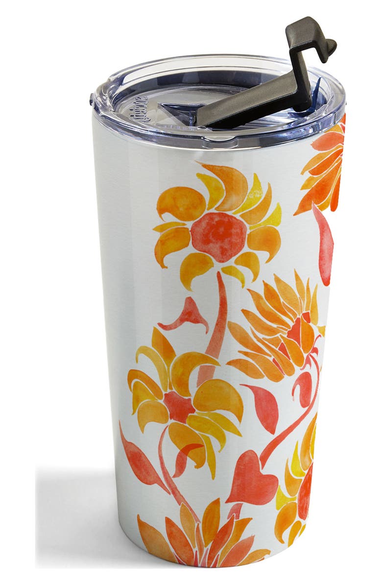 Deny Designs Sunflower Watercolor Fiery Palette by Cat Coquillette Stainless Steel Travel Mug, Alternate, color,