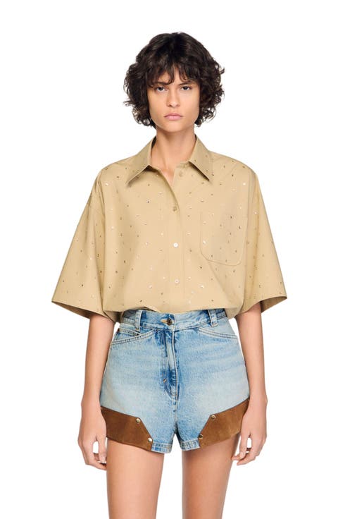 Cotton shirt with rhinestones