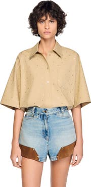 SANDRO Cotton shirt with rhinestones