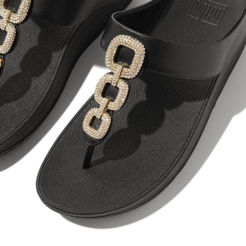 Fitflop Fino Crystal-chain Leather Toe-post Sandals In Black