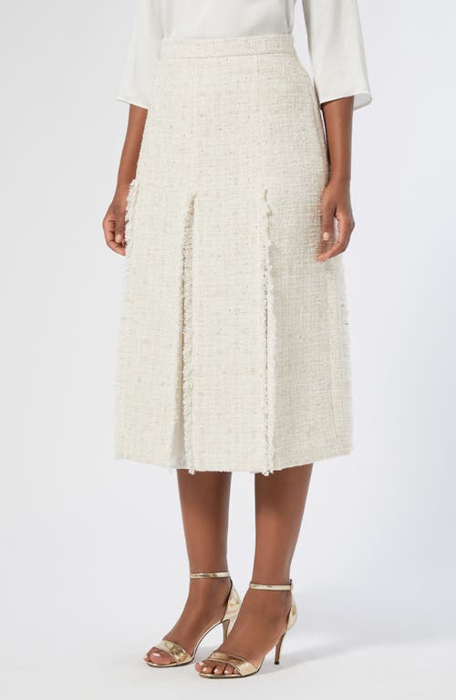 Marina Rinaldi Eburnea Metallic Tweed Mixed Media Skirt In White