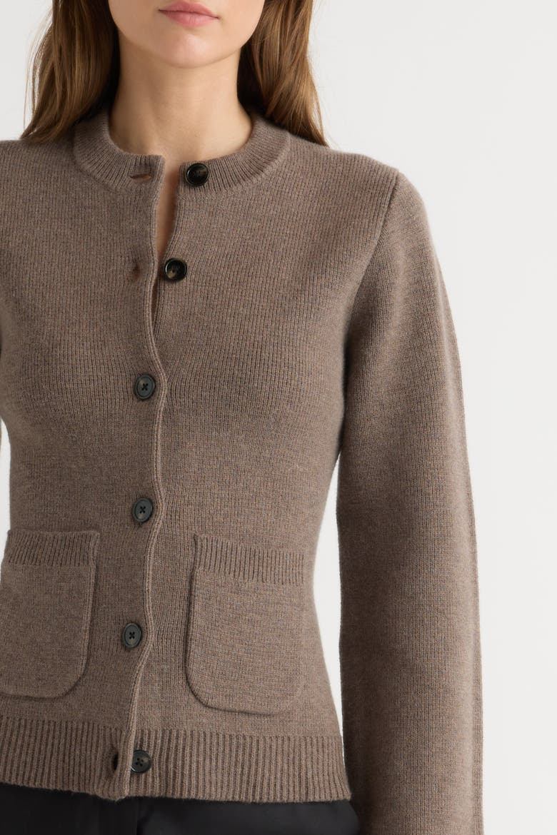 Eames Cotton Wool Button Cardigan, Alternate, color, Heather Brown