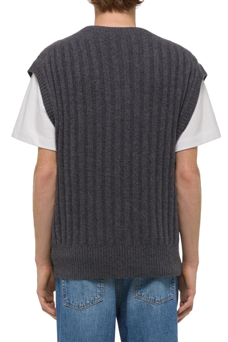 Zephir Oversize V-Neck Ribbed Wool Blend Sweater Vest, Alternate, color, CHARCOAL