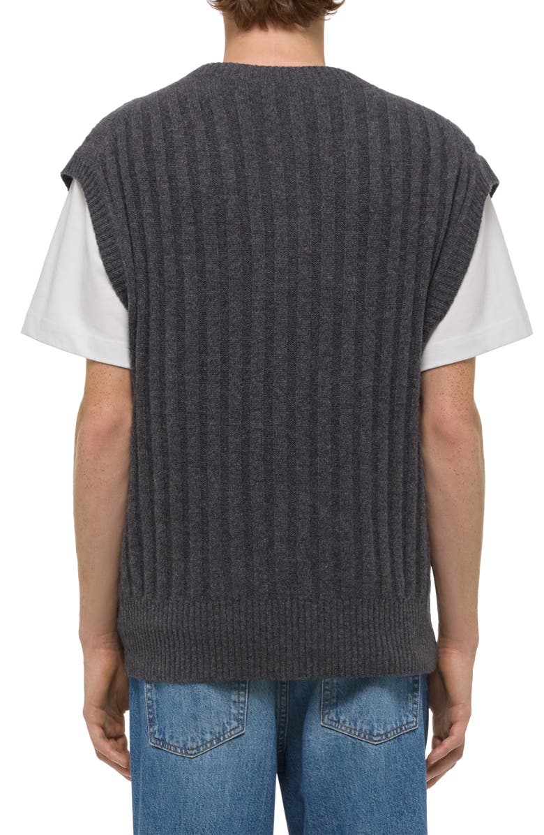 Helmut Lang Zephir Oversize V-Neck Ribbed Wool Blend Sweater Vest, Alternate, color, Charcoal