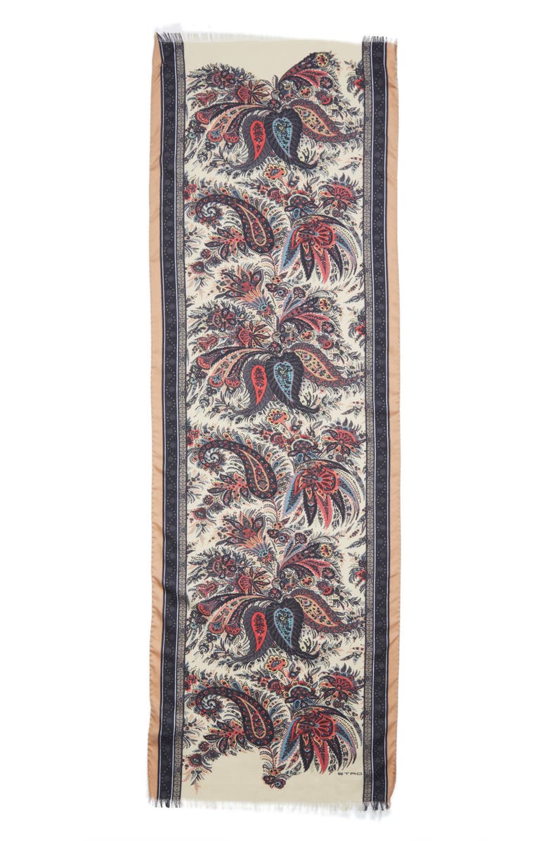 Etro Calcutta Paisley Swirl Cashmere & Silk Scarf, Main, color, 