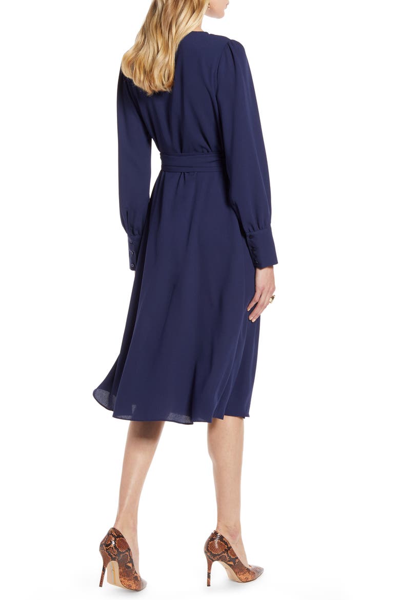 Long Sleeve Wrap Midi Dress, Alternate, color, NAVY PEACOAT
