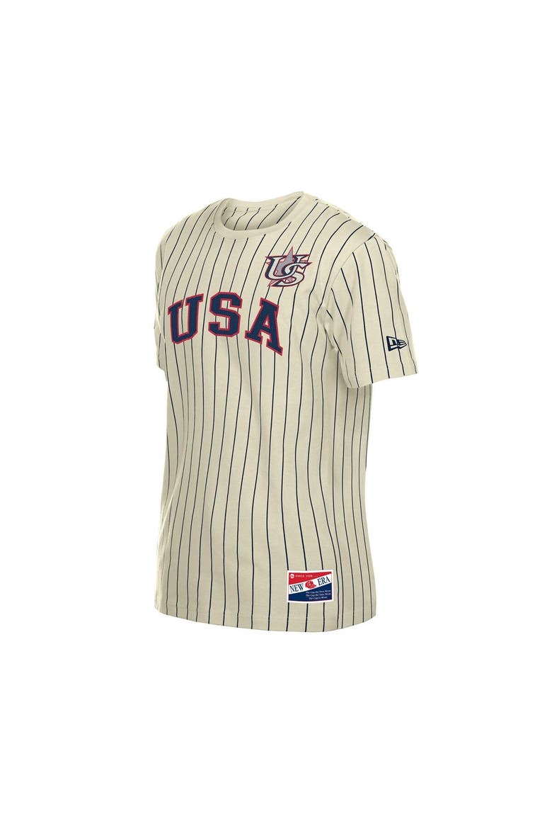Men's New Era Cream USA Baseball Throwback Meshback Pinstripe T-Shirt, Alternate, color, Cream