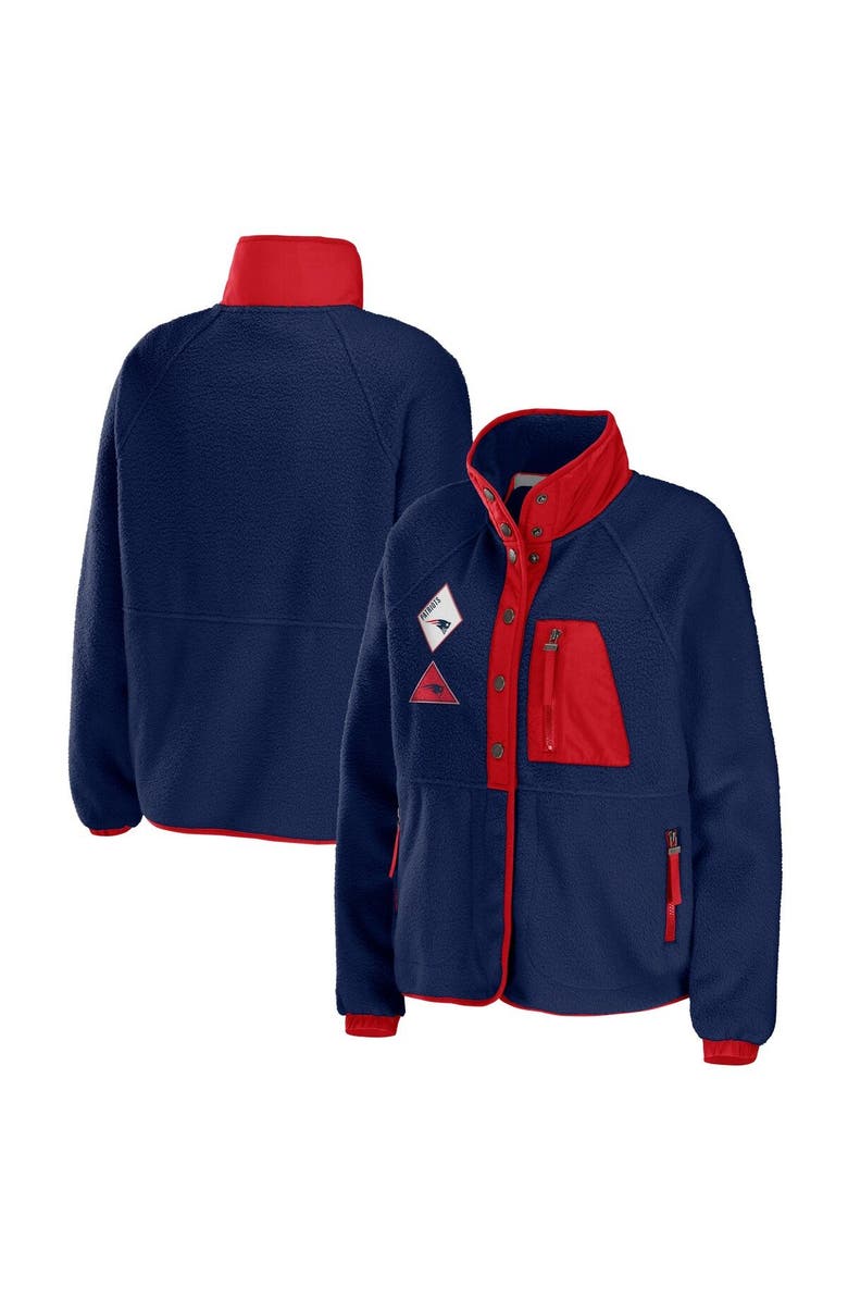 WEAR by Erin Andrews Women's WEAR by Erin Andrews Navy New England Patriots Polar Fleece Raglan Full-Snap Jacket, Main, color, Navy