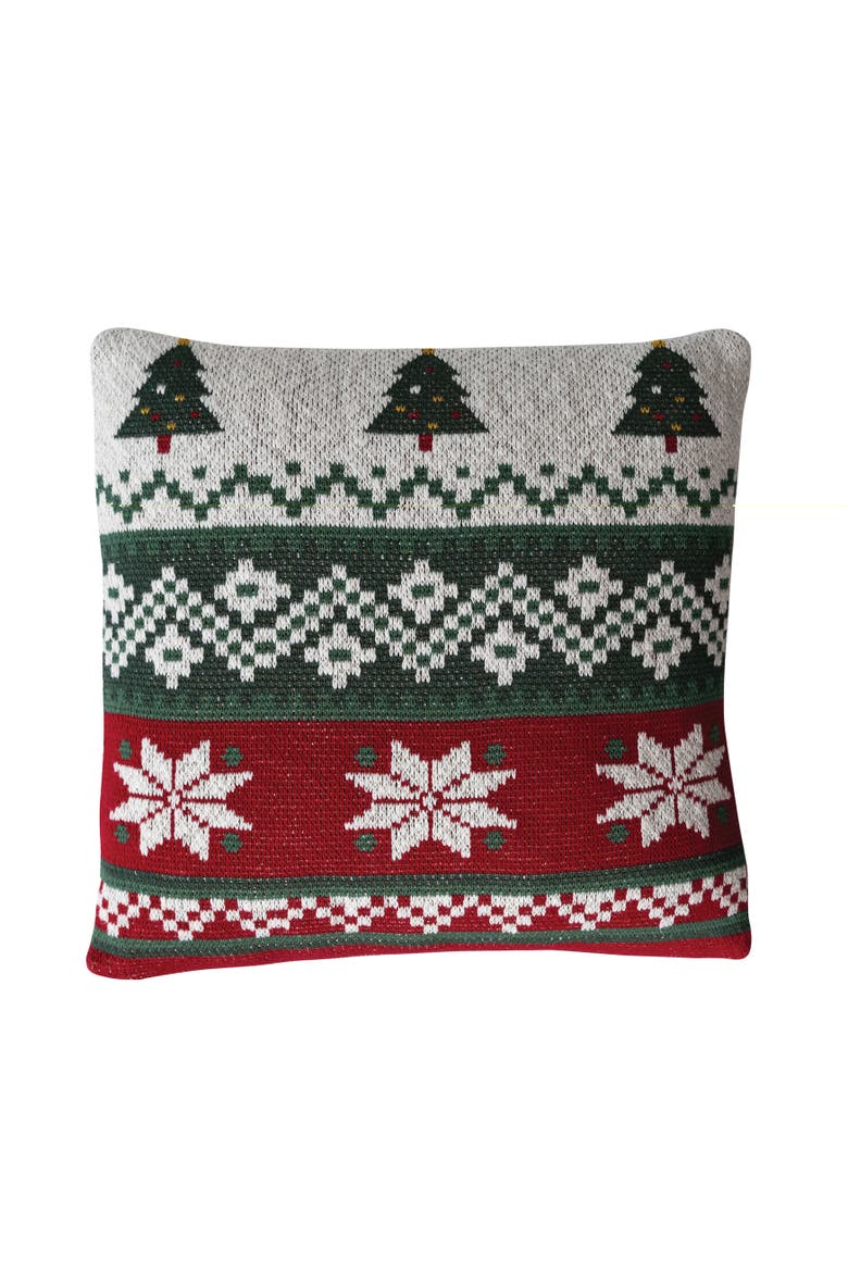 Cotton Knit Holiday Trees & Poinsettia Pillow, Main, color, Multicolor