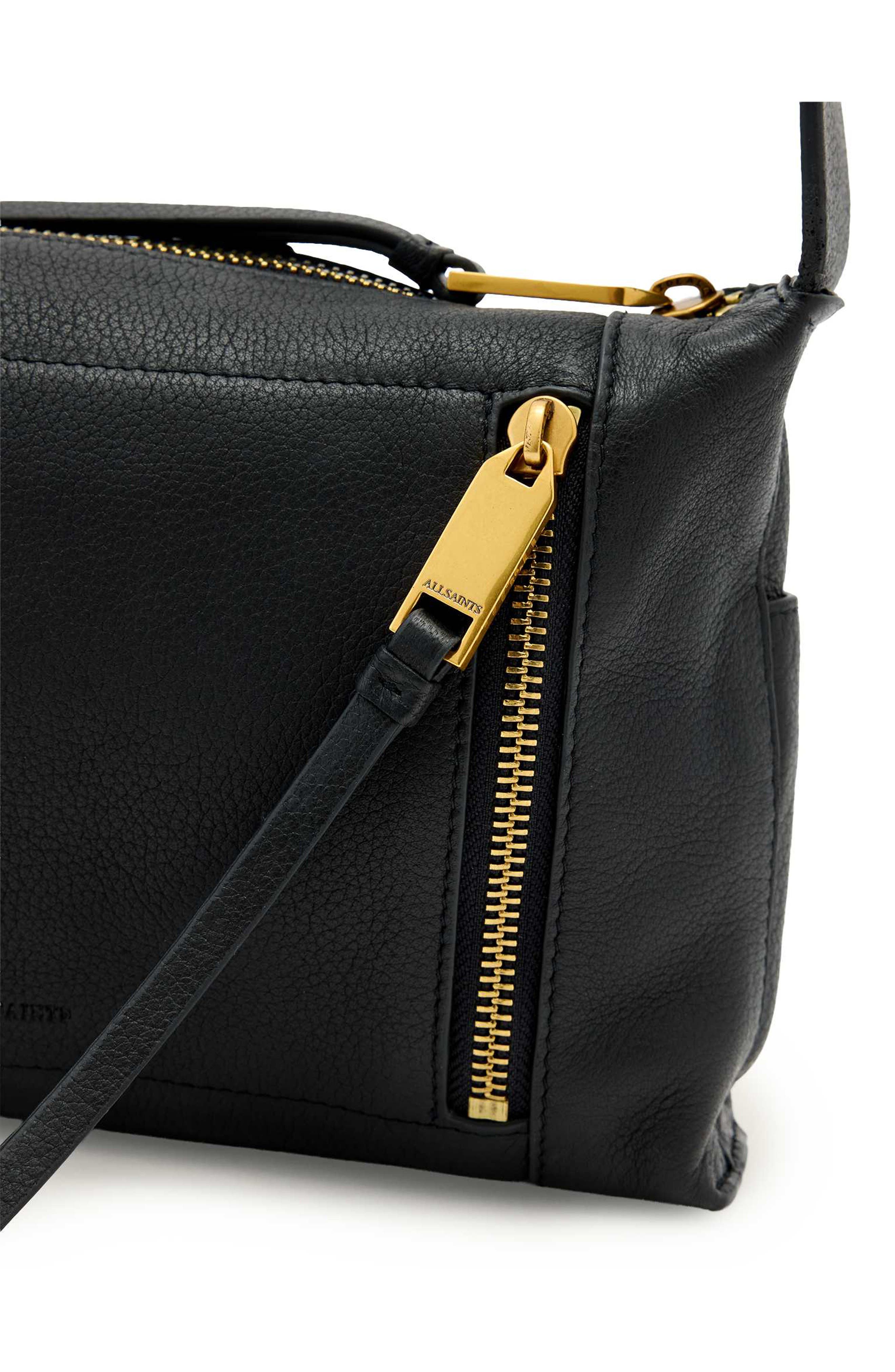 AllSaints Small Alba Zip Leather Crossbody Bag, Alternate, color, Black