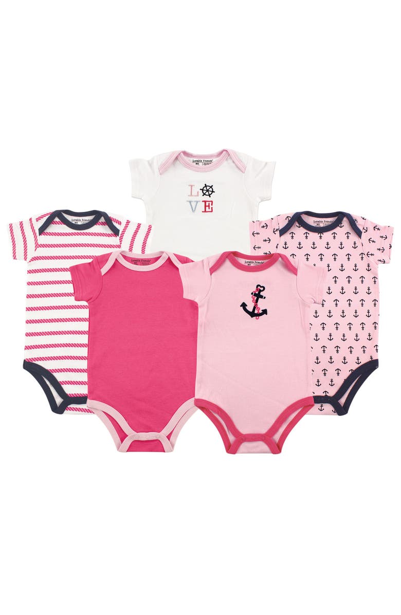 Luvable Friends 5Pk of Essential Baby Bodysuits, Main, color, Girl Nautical