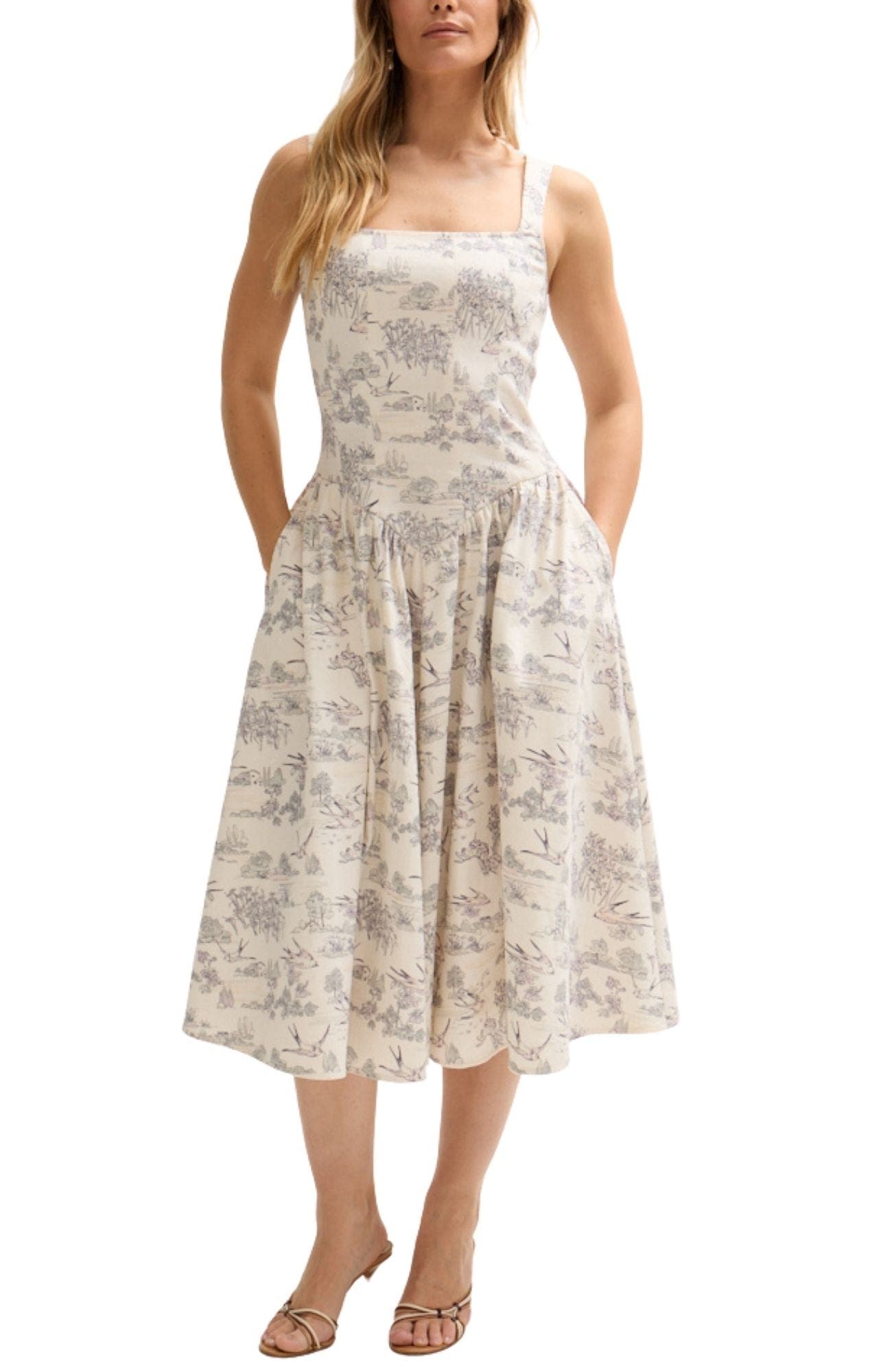 LILY AND LIONEL Hayley Corset Inspired Midi Dress in Natural 