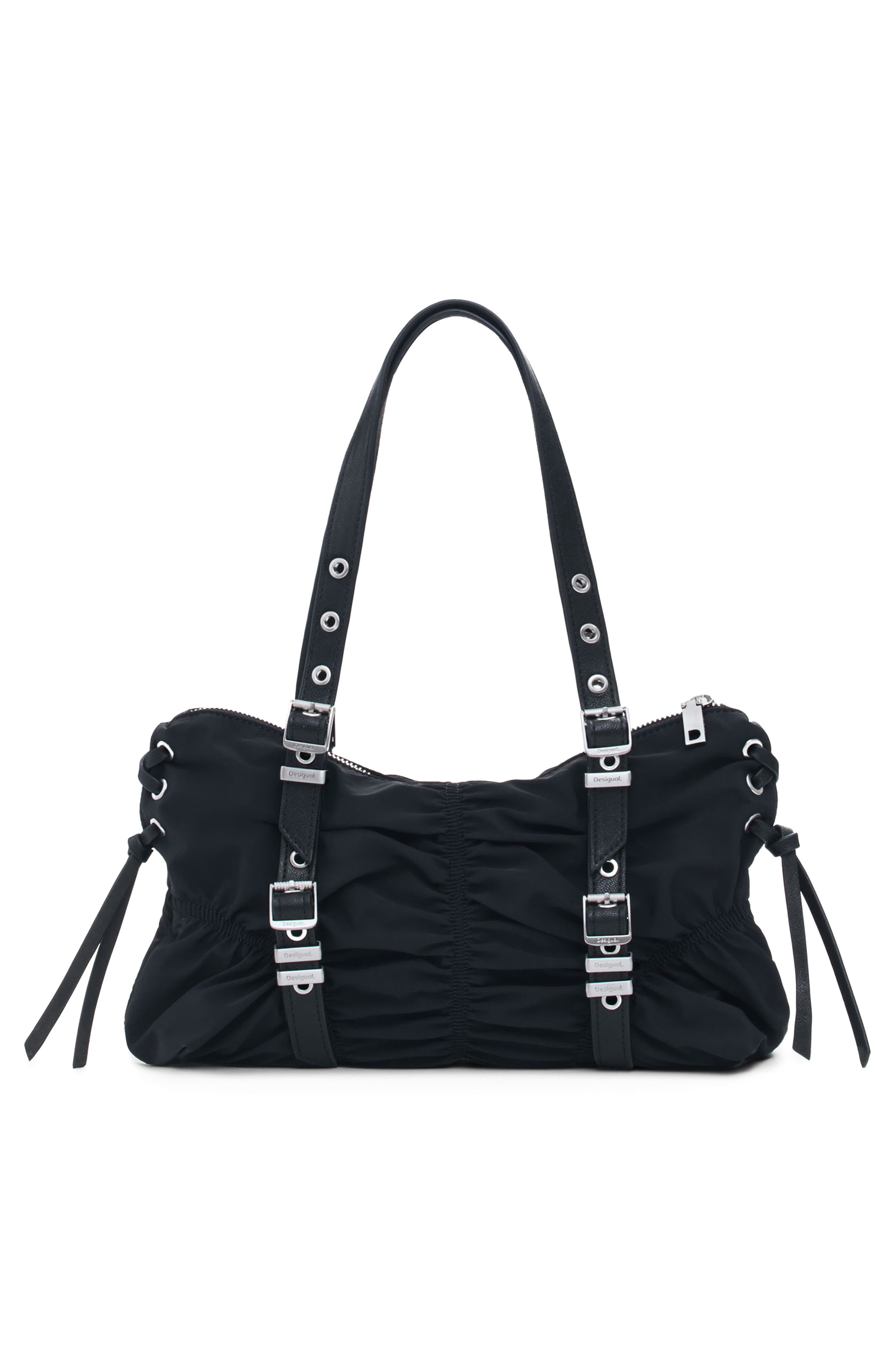Desigual Ruched Shoulder Bag, Alternate, color, Black