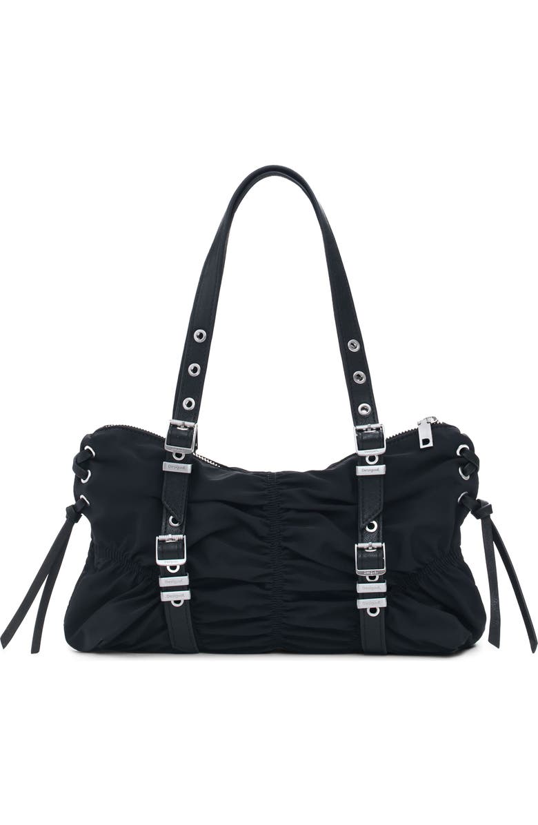 Desigual Ruched Shoulder Bag, Alternate, color, Black