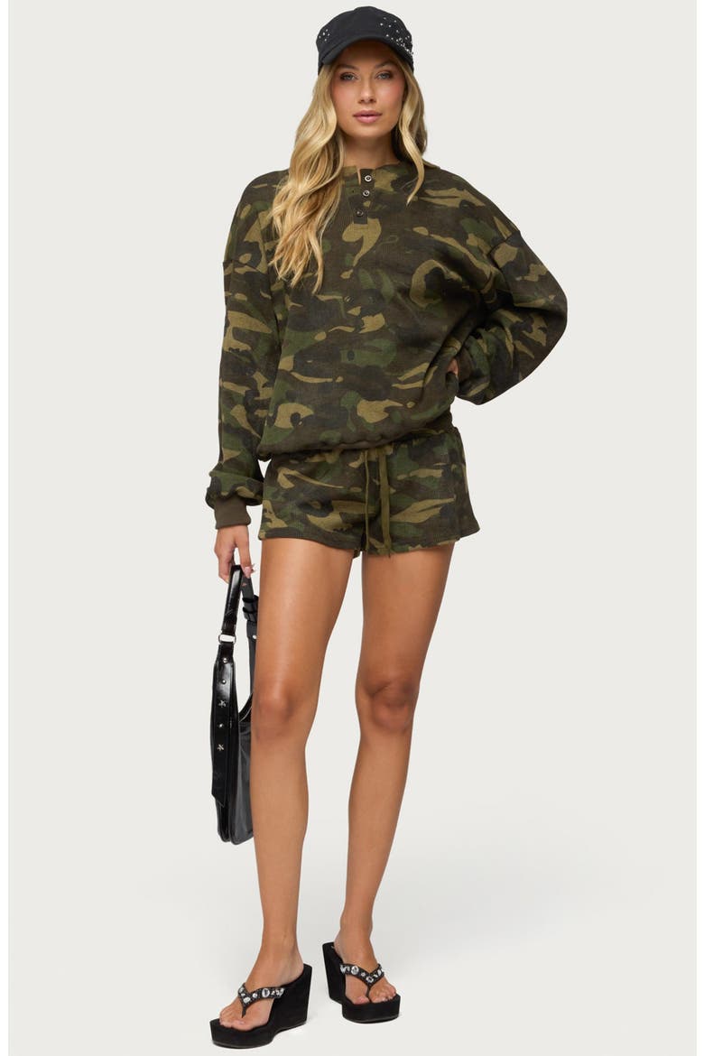 Baila Camo Waffle Knit Drawstring Shorts, Alternate, color, MIX