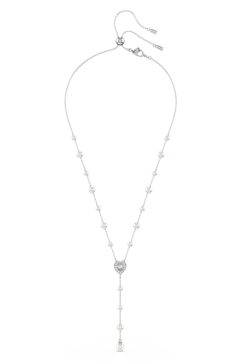 x Ariana Grande Capsule Crystal Heart & Faux Pearl Station Y-Necklace, Alternate, color, WHITE GOLD