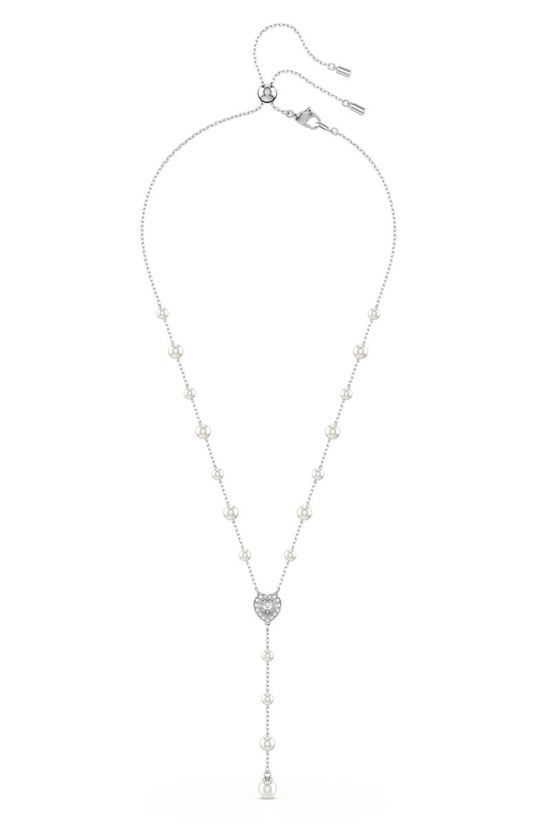 Swarovski x Ariana Grande Capsule Crystal Heart & Faux Pearl Station Y-Necklace, Alternate, color, 