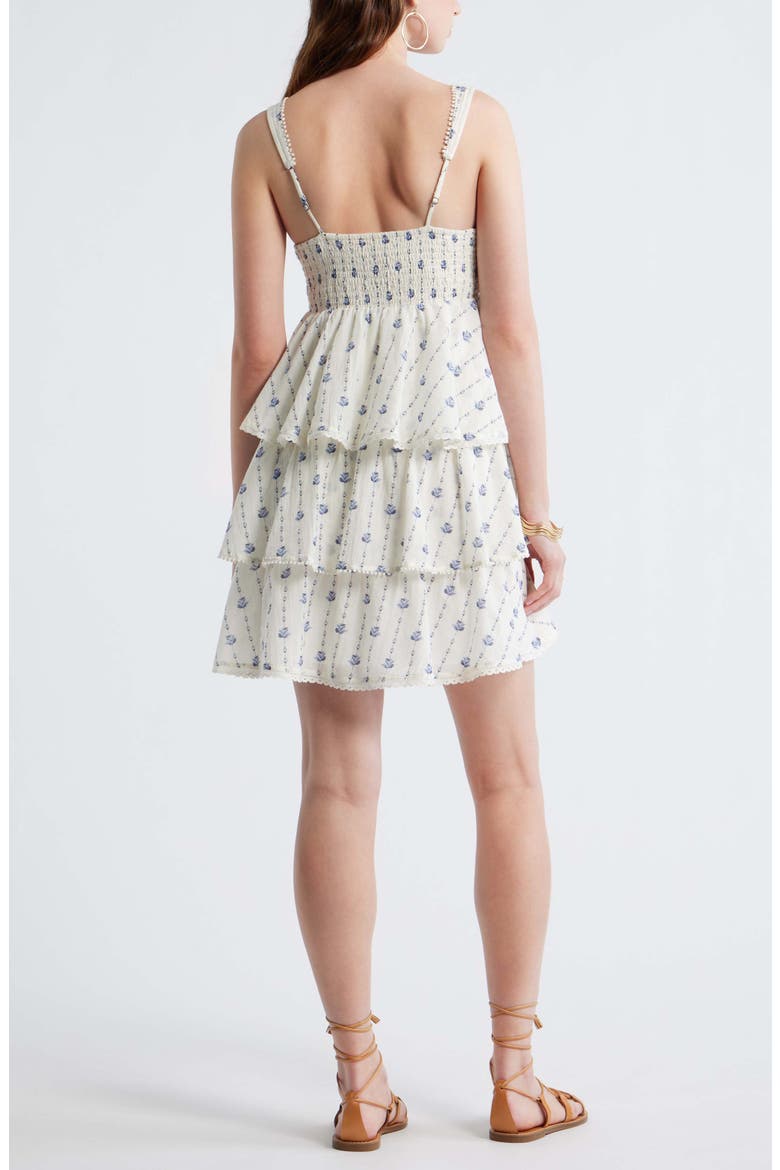 Floral Tiered Minidress, Alternate, color, IVORY- BLUE SYDNEY GEO