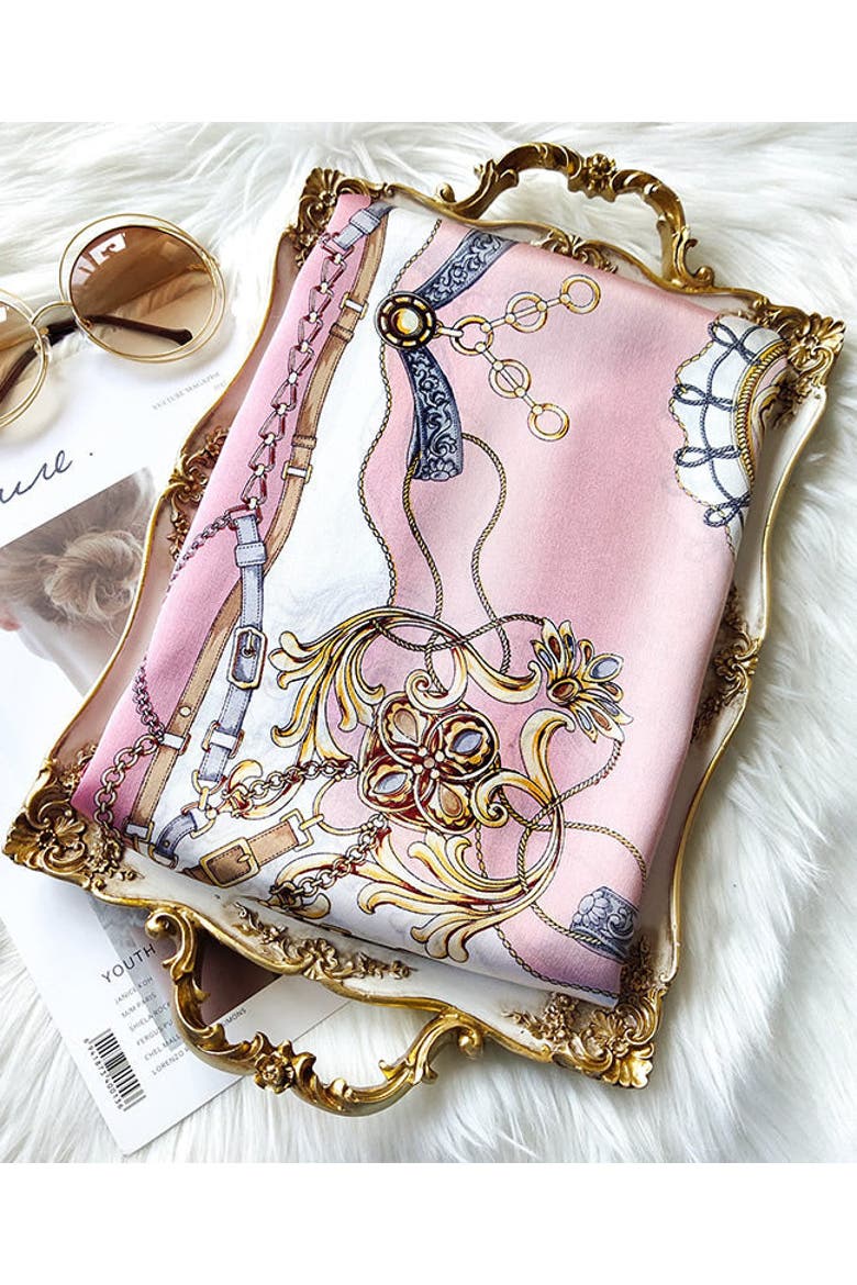 Silk Printed Rectangular Long Stole Scarf, Alternate, color, Pink