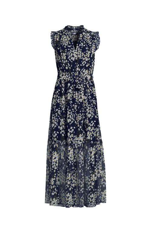Lands' End Chiffon Maxi Dress With Ruffle Detail In Blue