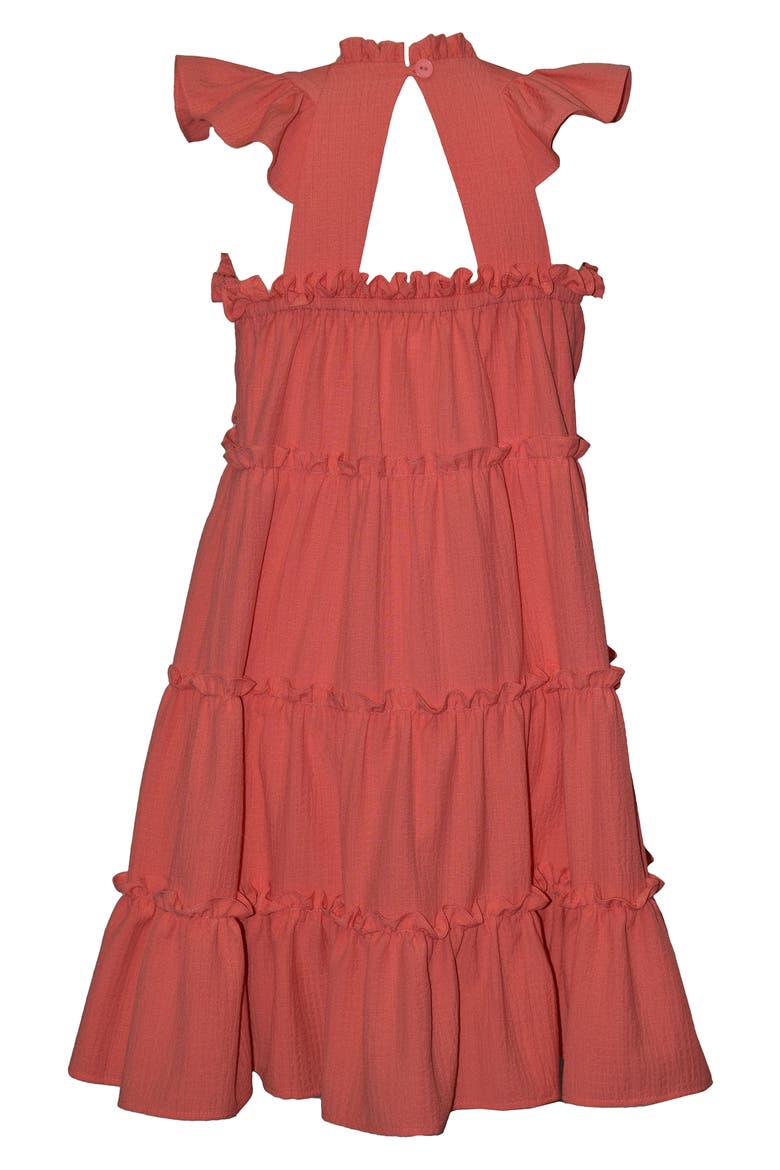 Kids' Tiered Flutter Sleeve Dress, Alternate, color, CORAL